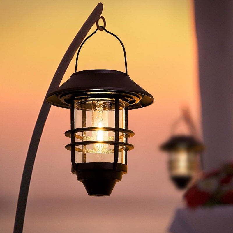 Derynome Solar Lantern Outdoor Lights, Hanging Waterproof Lantern Lights with Wall Mount Kit for Garden Porch Fence 2 Pack - Image 2